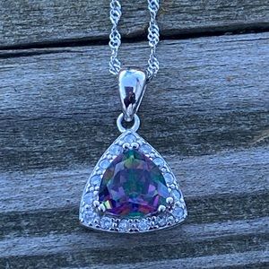 Mystic Topaz Rainbow topaz triangle .925 Sterling Silver Necklace